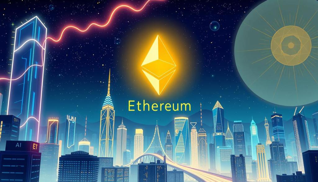 ethereum growth An Ethereum Logo Glowing Around A Smart City